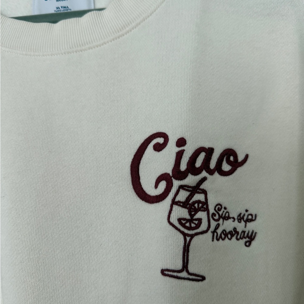 Old Navy Cream 'Ciao' Embroidered Crewneck Sweatshirt - Picture 6 of 7